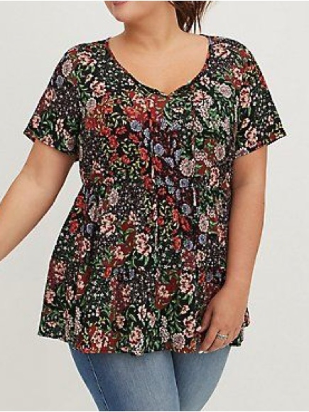 Torrid Challis Black Floral Peplum Blouse Size 1